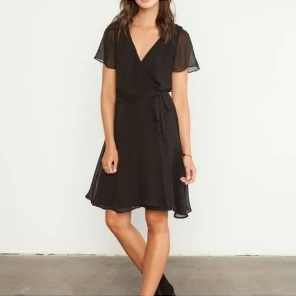 AMOUR VERT Destiny Silk Chiffon Wrap Dress Sustainable Recycled S $240